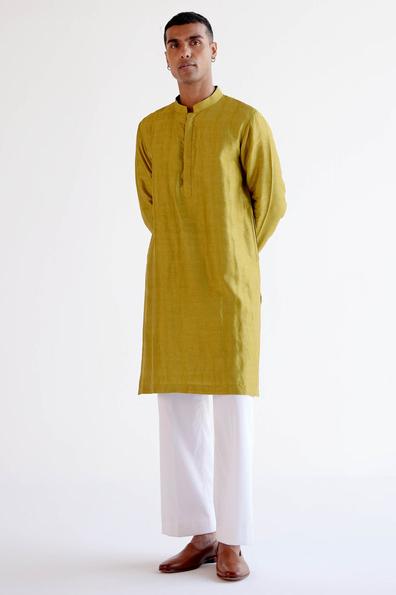 Green Embroidered Summer Tussar Kurta Set