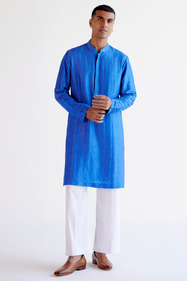 Bright Blue Embroidered Summer Tussar Kurta Set
