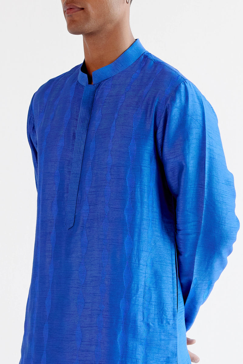 Bright Blue Embroidered Summer Tussar Kurta Set