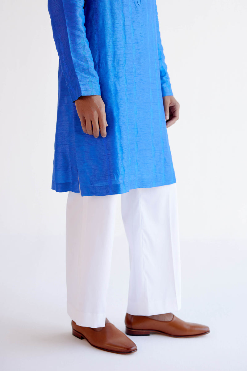 Bright Blue Embroidered Summer Tussar Kurta Set