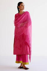 Fuchsia Pink Chanderi Kurta Set with Resham Embroidery