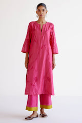 Fuchsia Pink Chanderi Kurta Set with Resham Embroidery