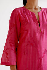 Fuchsia Pink Chanderi Kurta Set with Resham Embroidery