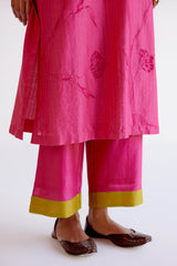 Fuchsia Pink Chanderi Kurta Set with Resham Embroidery