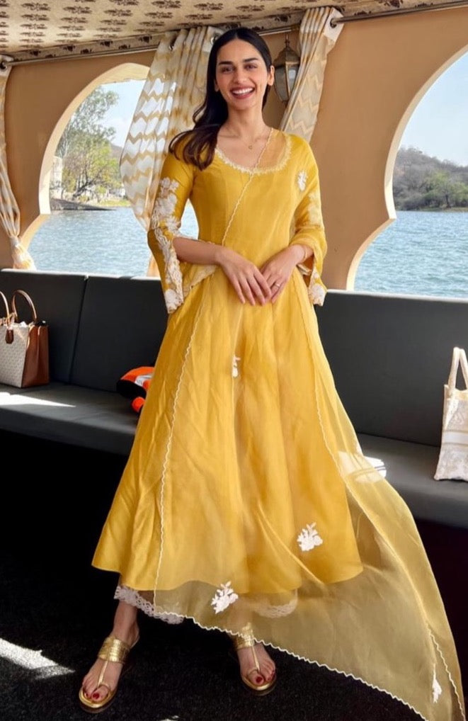 Mustard Yellow Embroidered Anarkali Set (RTS)
