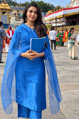 Krithi Shetty in Bright Blue Chanderi Kurta Set with Resham Work Embroidery