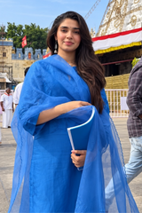Krithi Shetty in Bright Blue Chanderi Kurta Set with Resham Work Embroidery
