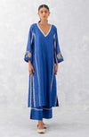 Blue Embroidered Chanderi Kurta Set