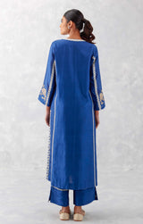 Blue Embroidered Chanderi Kurta Set
