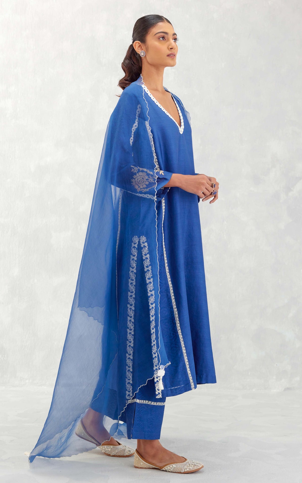Pure Chanderi Embroidery Kurti - Blue main image 0