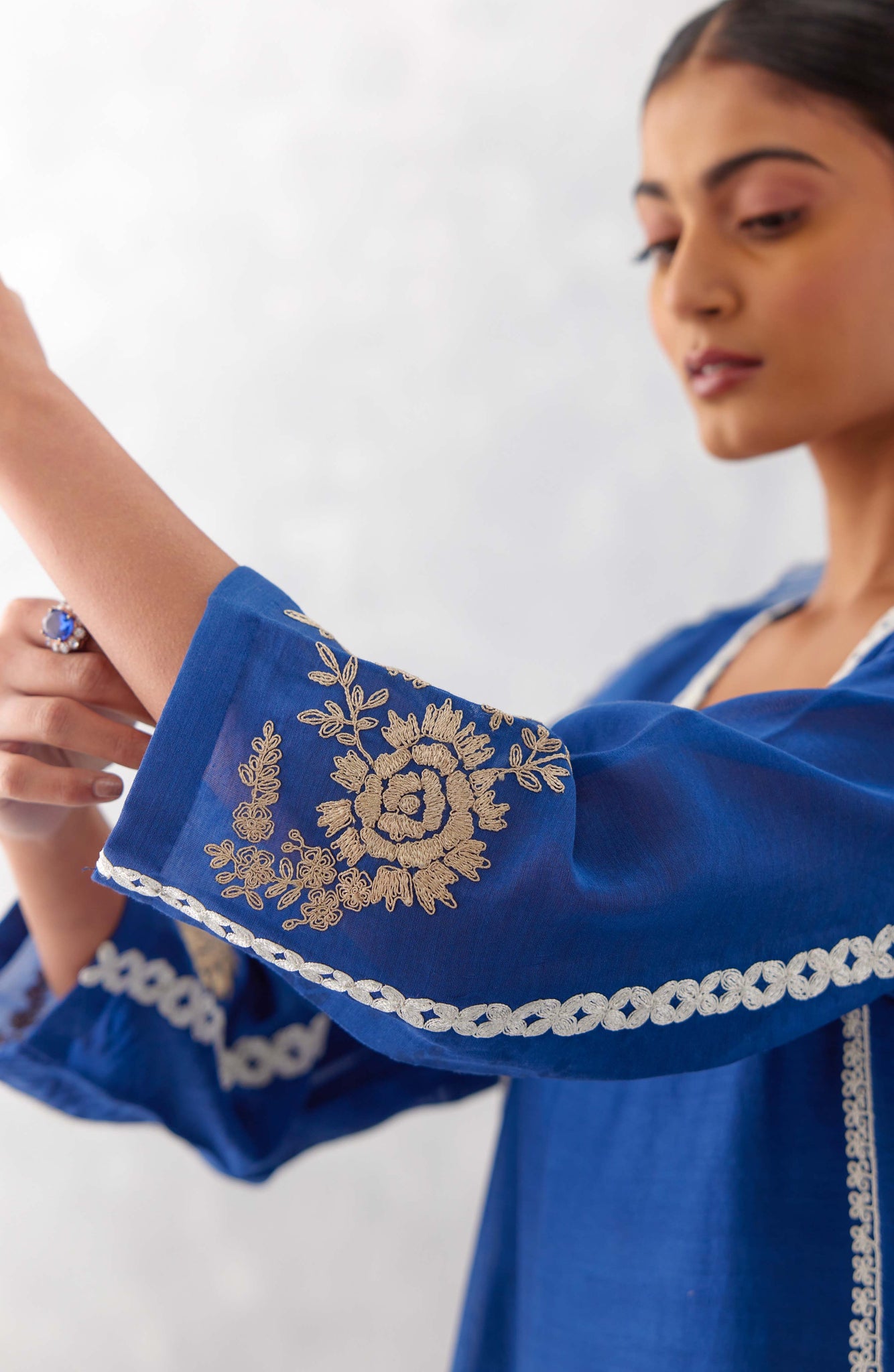 Blue Drape Chanderi Kurta - Size Small