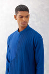 Blue Cotton Silk Blend Pin Tucks Kurta Set
