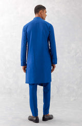 Blue Cotton Silk Blend Pin Tucks Kurta Set