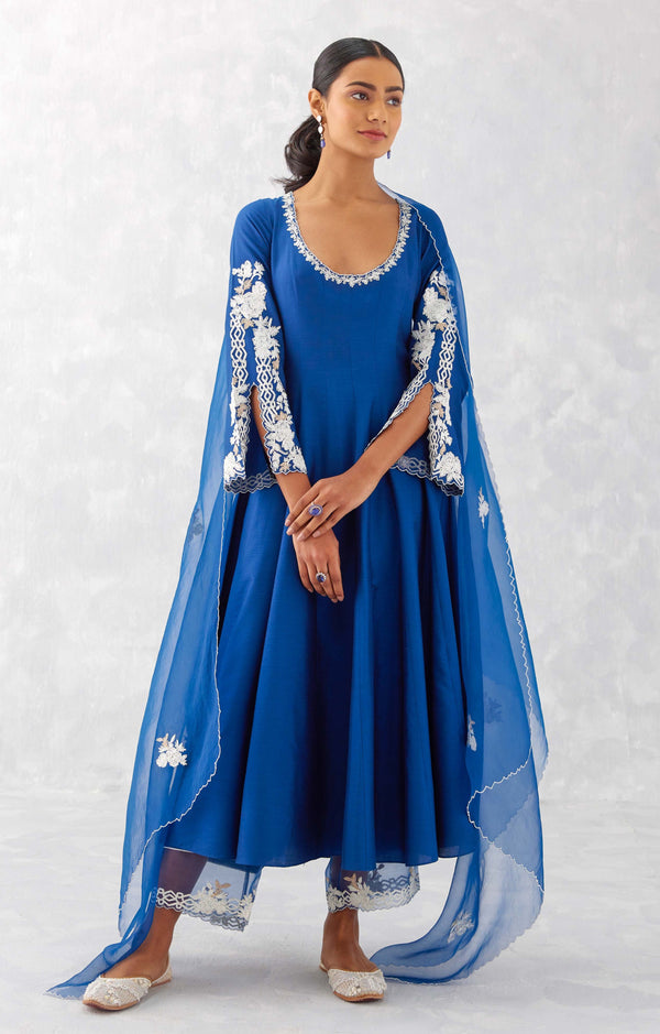 Blue Embroidered Anarkali Set