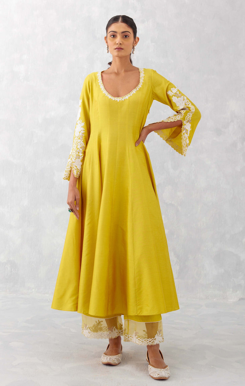 Mustard Yellow Embroidered Anarkali Set (RTS)