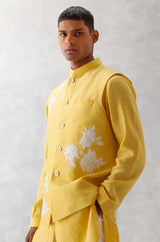 Mango Yellow Kurta with Embroidered Bundi Set