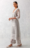 Grey Slit Silk Organza Kurta Set