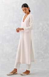 Ivory Pink Pin tucks Embroidered Kurta Set (RTS)
