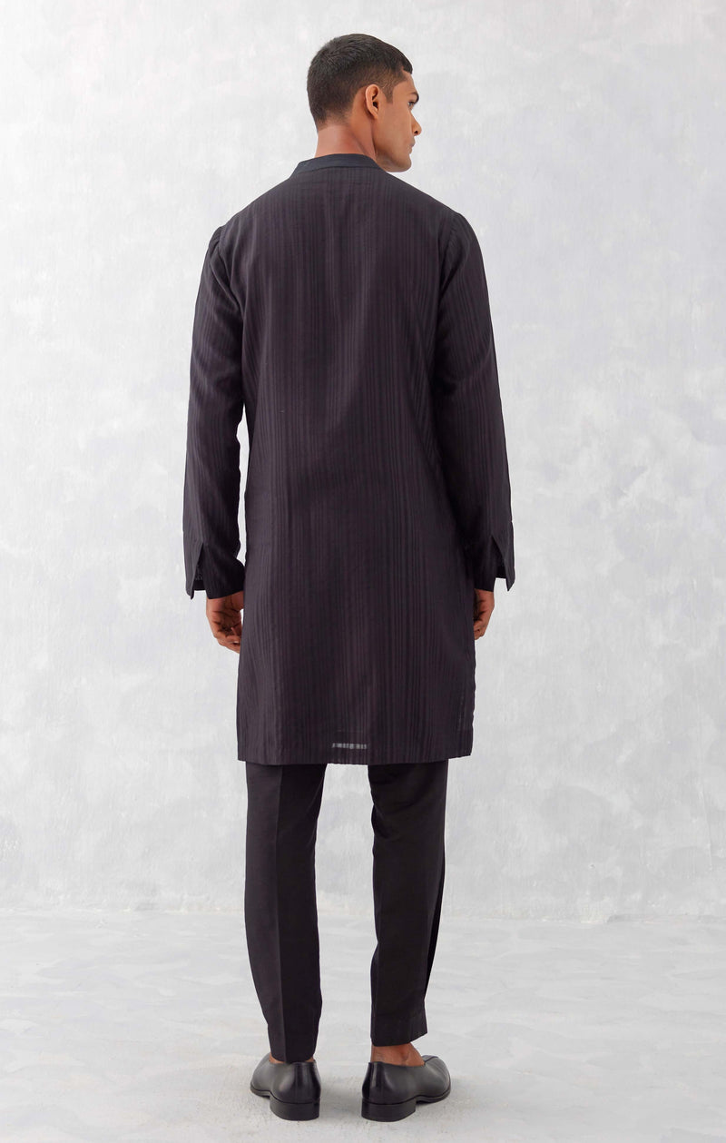 Black Embroidered Woven Chanderi Kurta Set