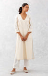 Ivory Mango Pin tucks Embroidered Kurta Set