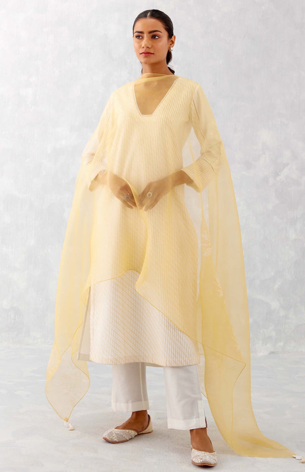 Ivory Mango Pin tucks Embroidered Kurta Set (RTS)