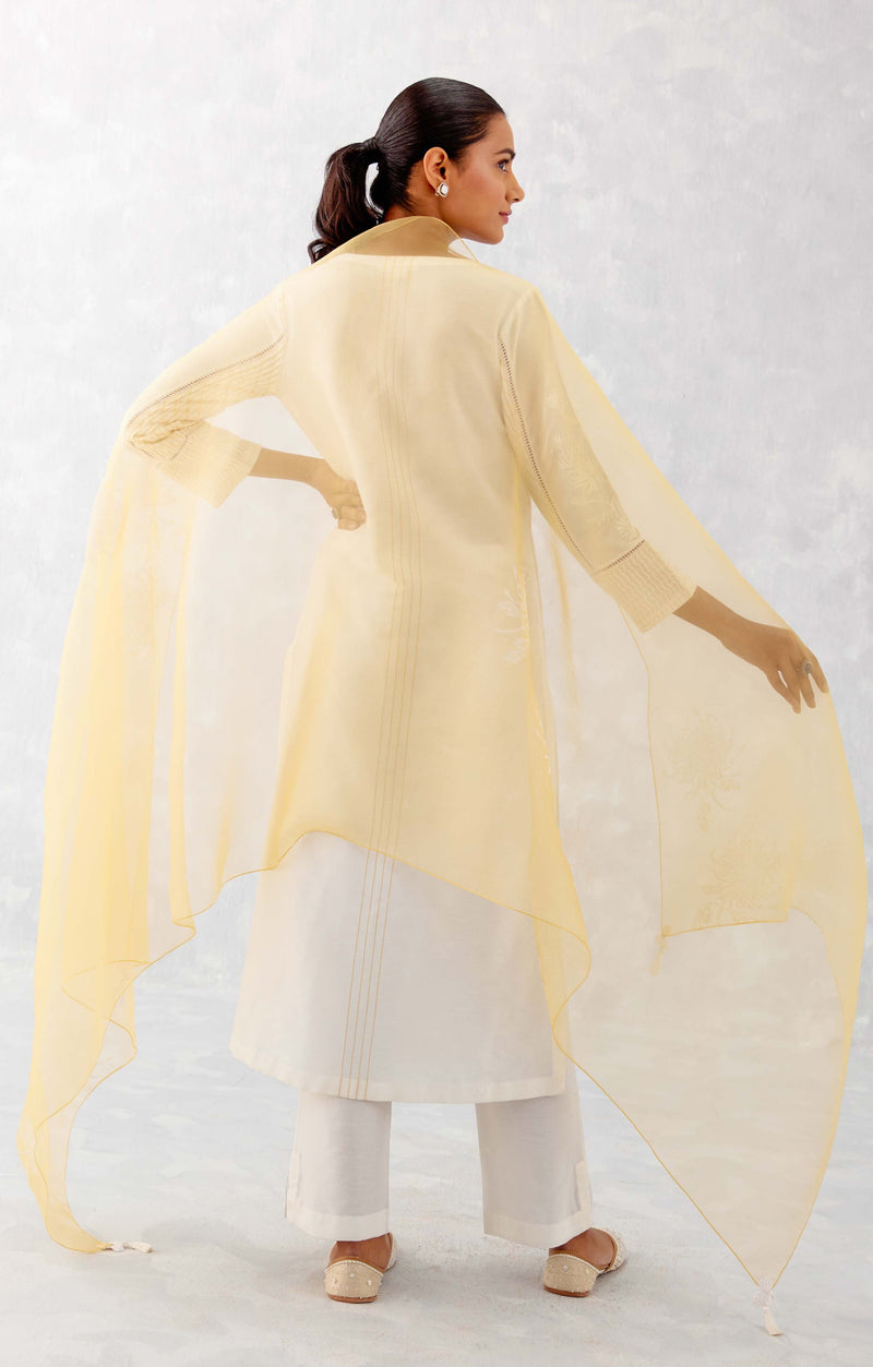 Ivory Mango Pintuck Embroidered Kurta Set