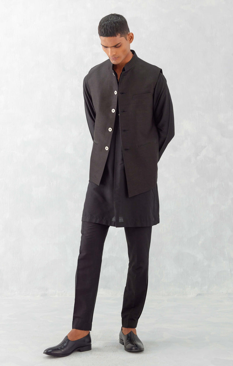 Black Kurta with Bundi Set