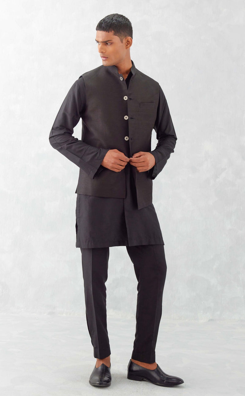 Black Kurta with Bundi Set