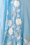 Ice Blue Embroidered Cotton Silk Satin Lehenga Set
