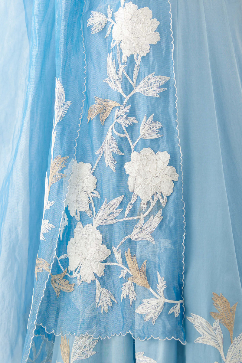 Ice Blue Embroidered Cotton Silk Satin Lehenga Set
