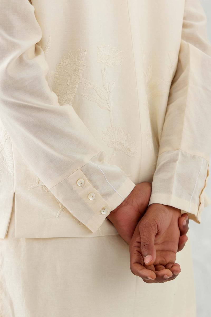 Ivory Kurta with Embroidered Bundi Set