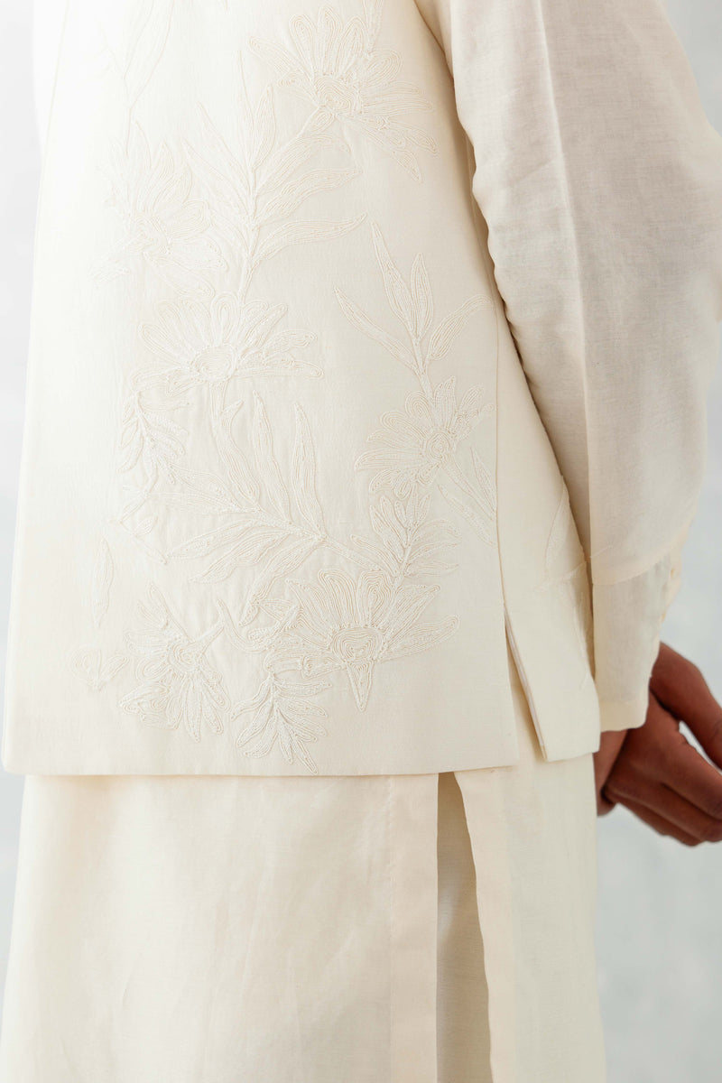 Ivory Kurta with Embroidered Bundi Set