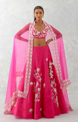 Fuchsia Pink Embroidered Silk Organza Lehenga Set