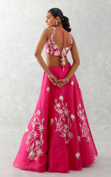 Fuchsia Pink Embroidered Silk Organza Lehenga Set