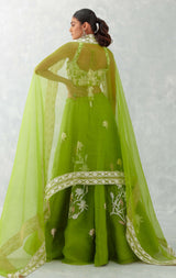 Green Embroidered Silk Organza Lehenga