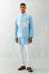 Sky Blue Kurta with Embroidered Bundi Set