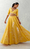 Mango Yellow Floral Embroidered Silk Chanderi Lehenga Set