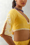 Mango Yellow Floral Embroidered Silk Chanderi Lehenga Set