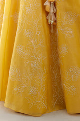 Mango Yellow Floral Embroidered Silk Chanderi Lehenga Set