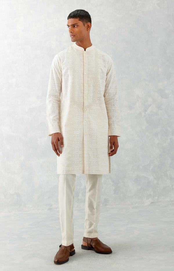 Ivory Ikat Print Chanderi Kurta Set