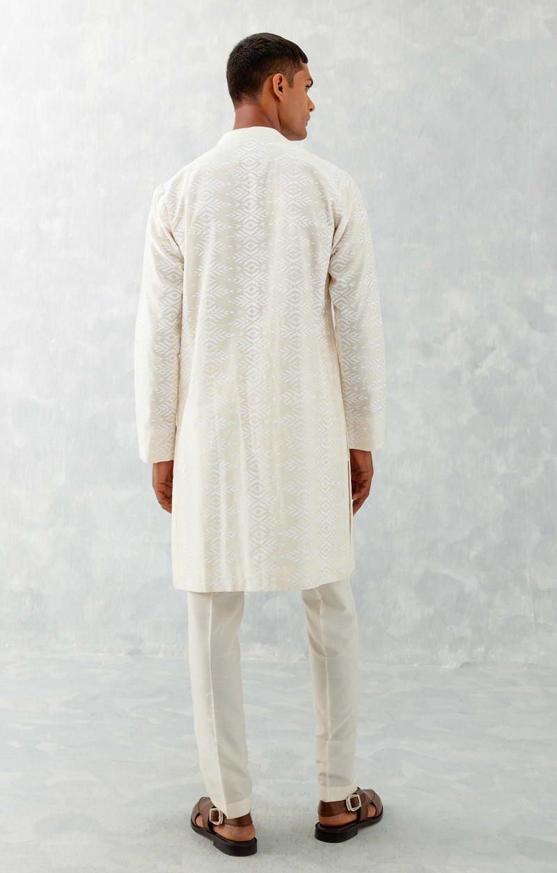 Ivory Ikat Print Chanderi Kurta Set