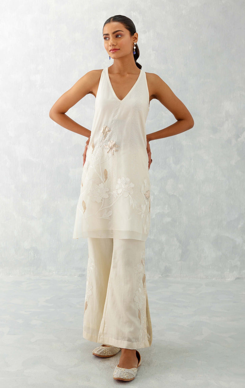 Ivory Embroidered Organza Short Kurta Set