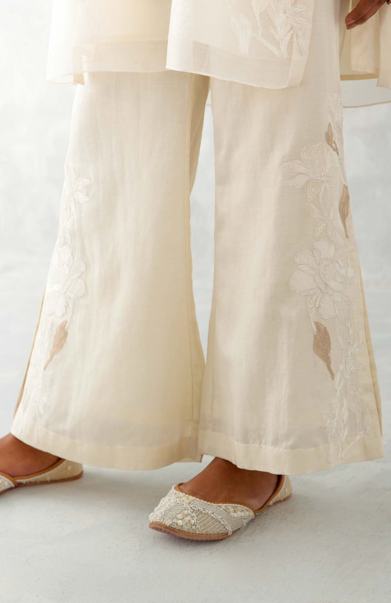 Ivory Embroidered Organza Short Kurta Set