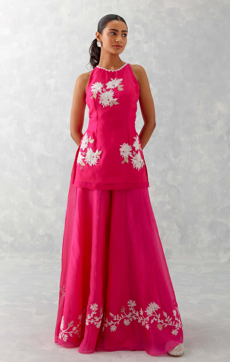 Fuchsia Pink Embroidered Sharara Set