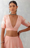 Pink Floral Embroidered Chanderi Silk Lehenga Set