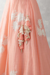 Pink Floral Embroidered Chanderi Silk Lehenga Set