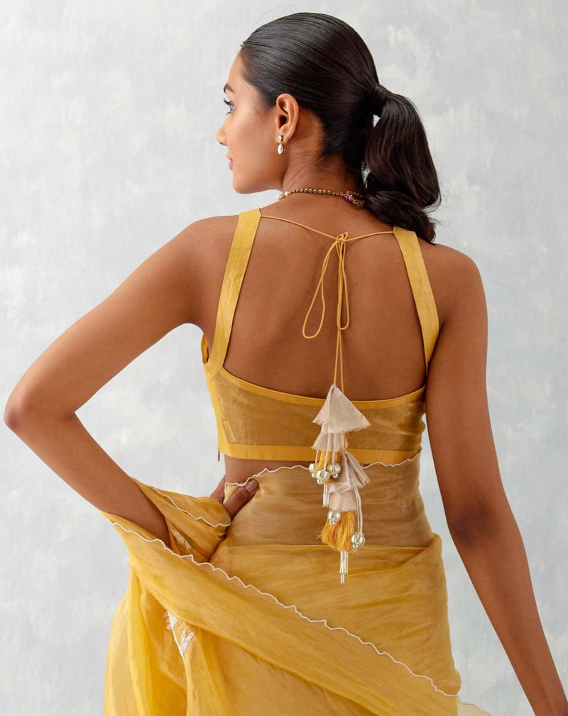 Mango Yellow Embroidered Shimmer Organza Saree