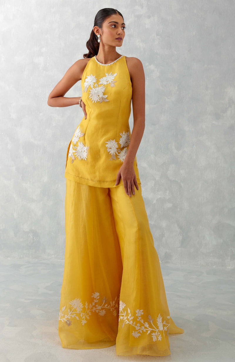 Mango Yellow Embroidered Sharara Set