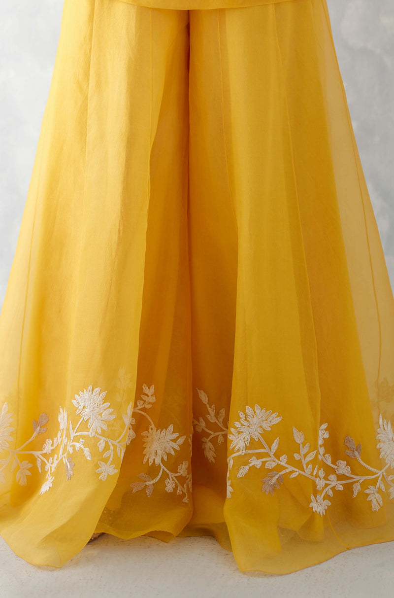 Mango Yellow Embroidered Sharara Set