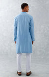 Blue Embroidered Woven Chanderi Kurta Set